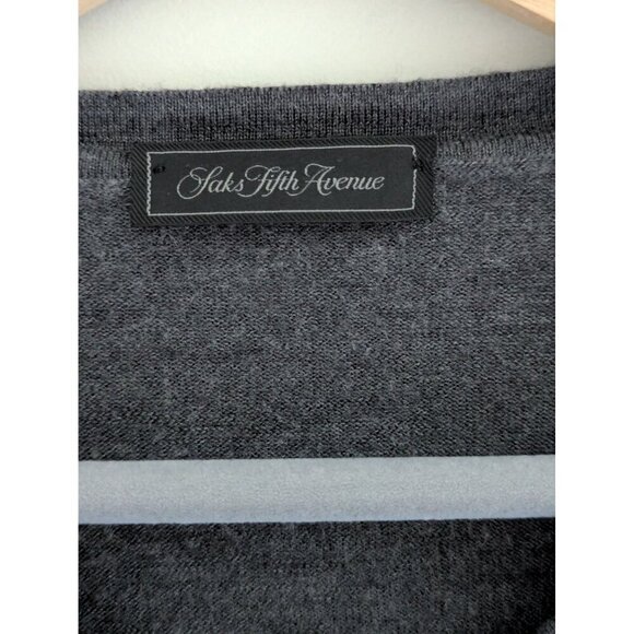 Saks Fifth Avenue Wool Silk V-Neck Minimalist Gray Pullover Sweater Size L - Picture 6 of 8